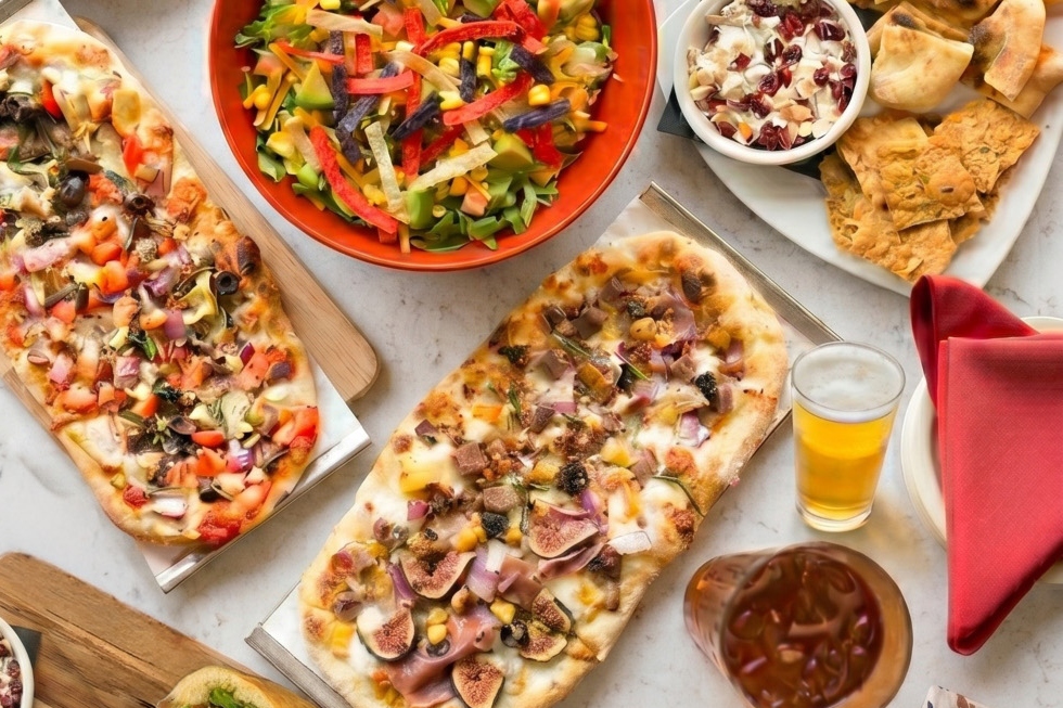 Crushed red pizza, salads and shareables