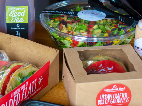 salad flatbreads dips and tea for catering
